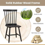 Costway Windsor Dining Chairs Set of 2 Armless Spindle Back Solid Rubber Wood Black/Natural
