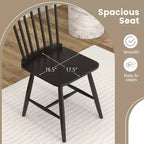 Costway Windsor Dining Chairs Set of 2 Armless Spindle Back Solid Rubber Wood Black/Natural