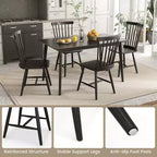 Costway Windsor Dining Chairs Set of 2 Armless Spindle Back Solid Rubber Wood Black/Natural