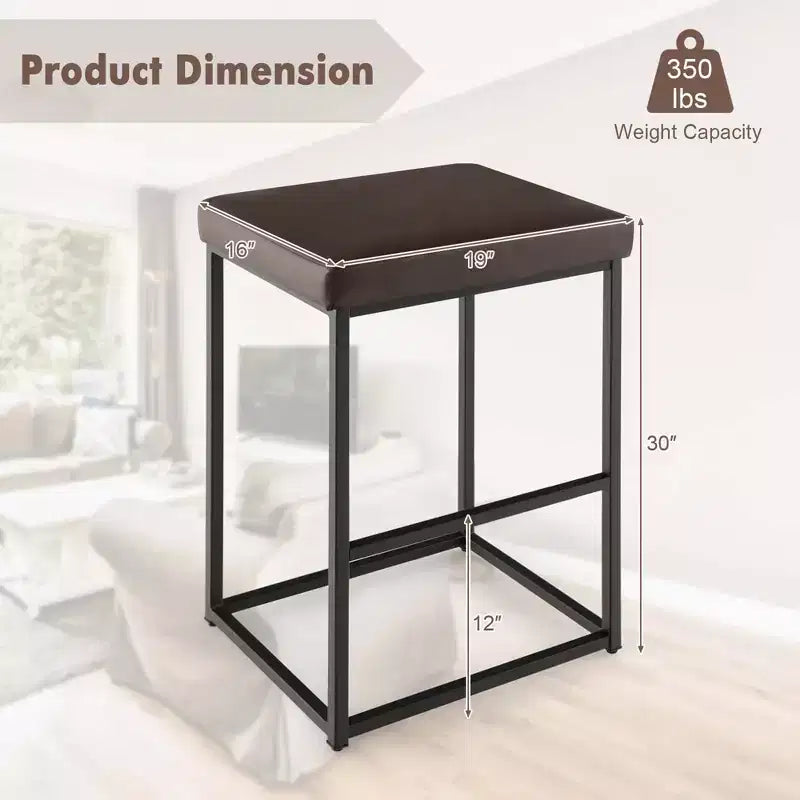Costway 30 Barstools Set of 2 Upholstered Bar Height Chairs PU Leather w/Footrest Brown/Black/Grey