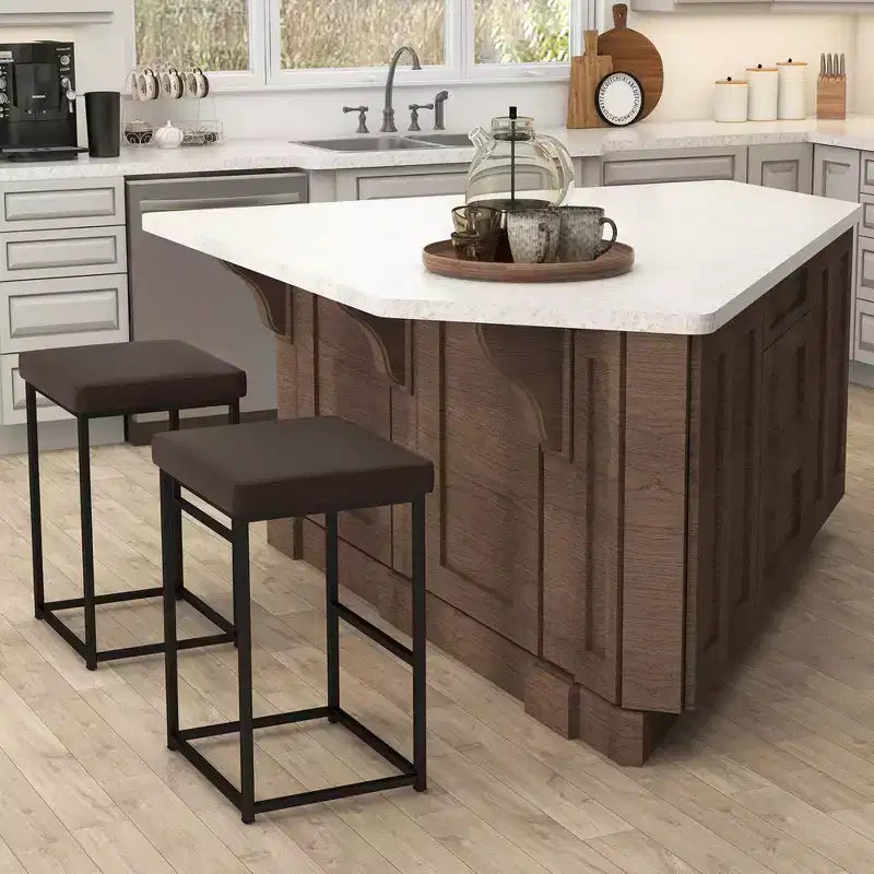 Costway 30 Barstools Set of 2 Upholstered Bar Height Chairs PU Leather w/Footrest Brown/Black/Grey
