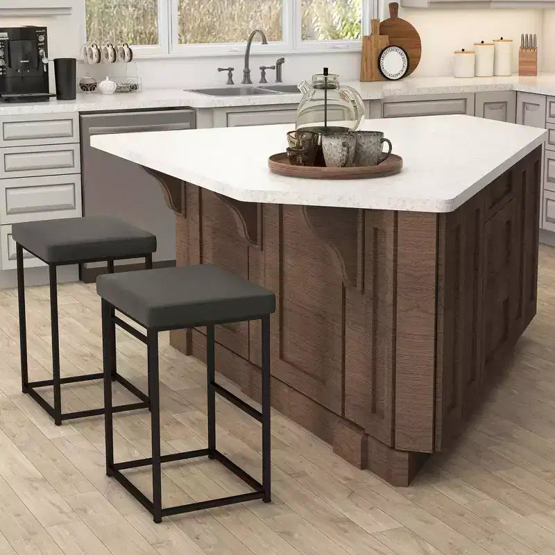 Costway 30 Barstools Set of 2 Upholstered Bar Height Chairs PU Leather w/Footrest Brown/Black/Grey