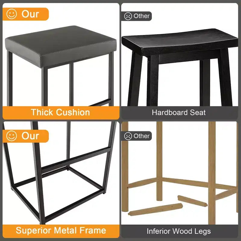 Costway 30 Barstools Set of 2 Upholstered Bar Height Chairs PU Leather w/Footrest Brown/Black/Grey