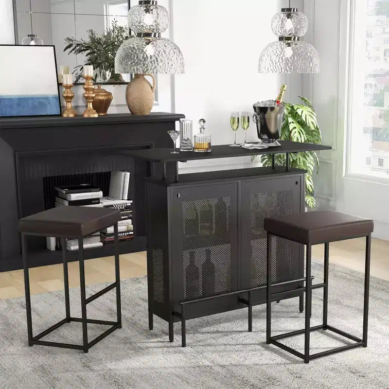 Costway 30 Barstools Set of 2 Upholstered Bar Height Chairs PU Leather w/Footrest Brown/Black/Grey