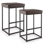 Costway 30 Barstools Set of 2 Upholstered Bar Height Chairs PU Leather w/Footrest Brown/Black/Grey