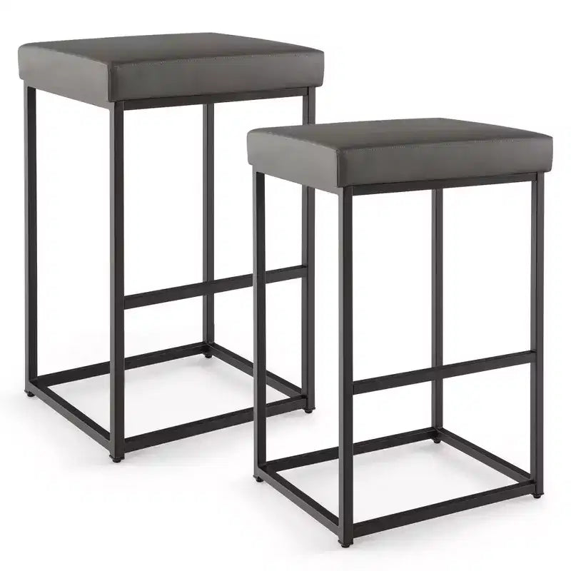 Costway 30 Barstools Set of 2 Upholstered Bar Height Chairs PU Leather w/Footrest Brown/Black/Grey