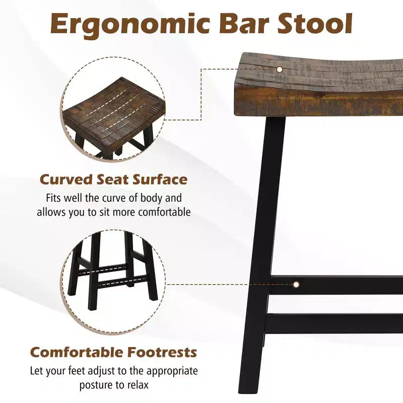 Costway 24 Bar Stool Set of 2 Counter Height Solid Wood Curved Saddle Seat Footrest