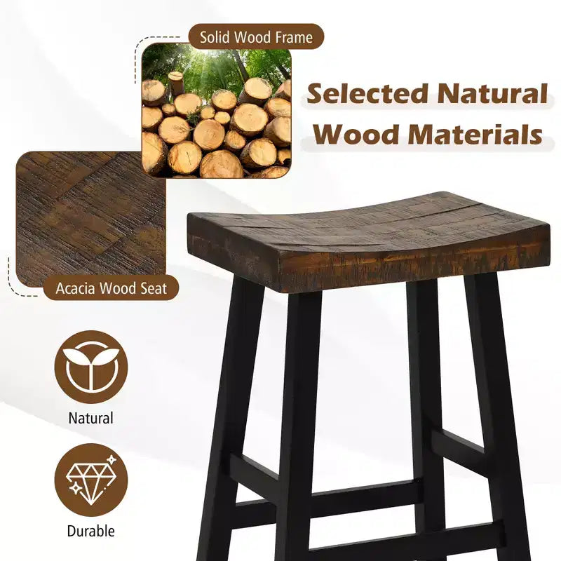 Costway 24 Bar Stool Set of 2 Counter Height Solid Wood Curved Saddle Seat Footrest