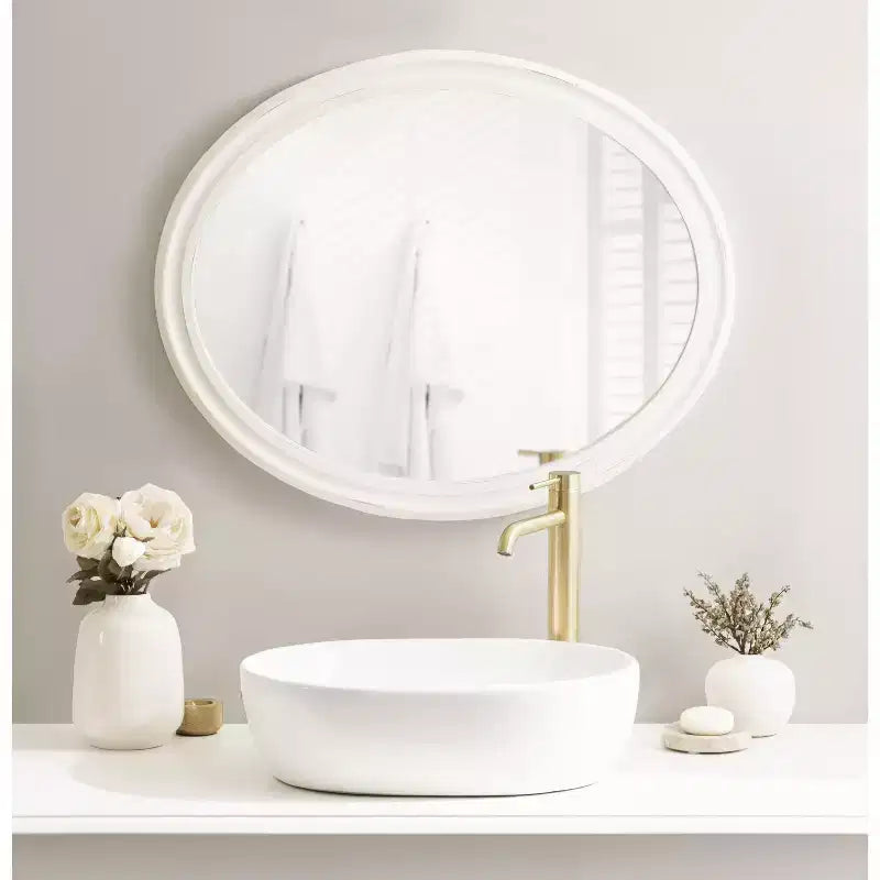 Kate and Laurel Mansell Oval Framed Wall Mirror, 24x30, White