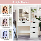 Makeup Vanity with Drawers, White Vanity Desk with Mirror and Lights in 3 Colors 12 LED