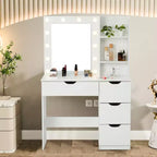 Makeup Vanity with Drawers, White Vanity Desk with Mirror and Lights in 3 Colors 12 LED