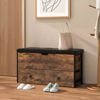Costway Storage Ottoman Bench Flip Top Wooden Storage Chest with Cushion & 2 Drawers