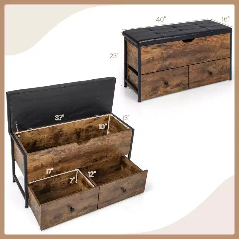 Costway Storage Ottoman Bench Flip Top Wooden Storage Chest with Cushion & 2 Drawers