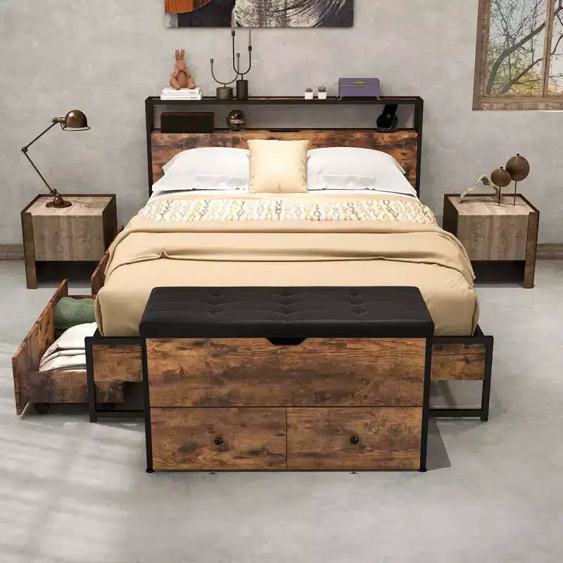 Costway Storage Ottoman Bench Flip Top Wooden Storage Chest with Cushion & 2 Drawers