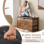 Costway Storage Ottoman Bench Flip Top Wooden Storage Chest with Cushion & 2 Drawers