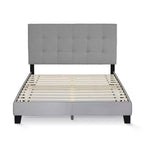 Furinno Full/Queen Size Upholstered Bed Frame Button Tufted Headboard Bedframe 12PC Slat Mattress Foundation,Gray