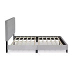 Furinno Full/Queen Size Upholstered Bed Frame Button Tufted Headboard Bedframe 12PC Slat Mattress Foundation,Gray