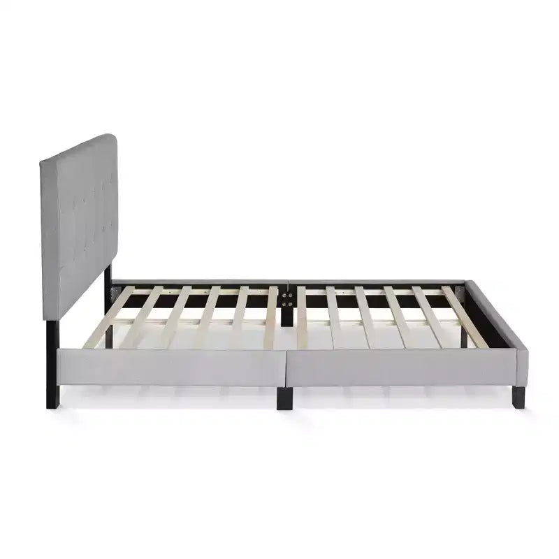 Furinno Full/Queen Size Upholstered Bed Frame Button Tufted Headboard Bedframe 12PC Slat Mattress Foundation,Gray