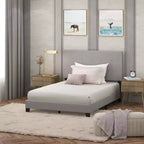 Furinno Full/Queen Size Upholstered Bed Frame Button Tufted Headboard Bedframe 12PC Slat Mattress Foundation,Gray
