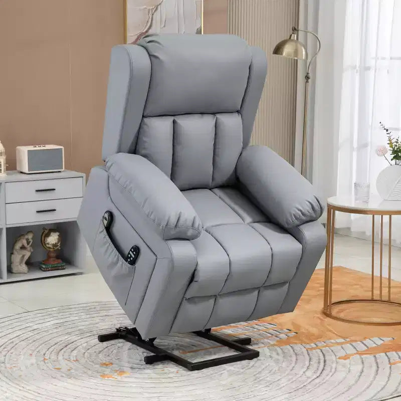HOMCOM Electric Power Lift Chair for Elderly with Vibration Massage, Remote Control, Side Pockets, Gray