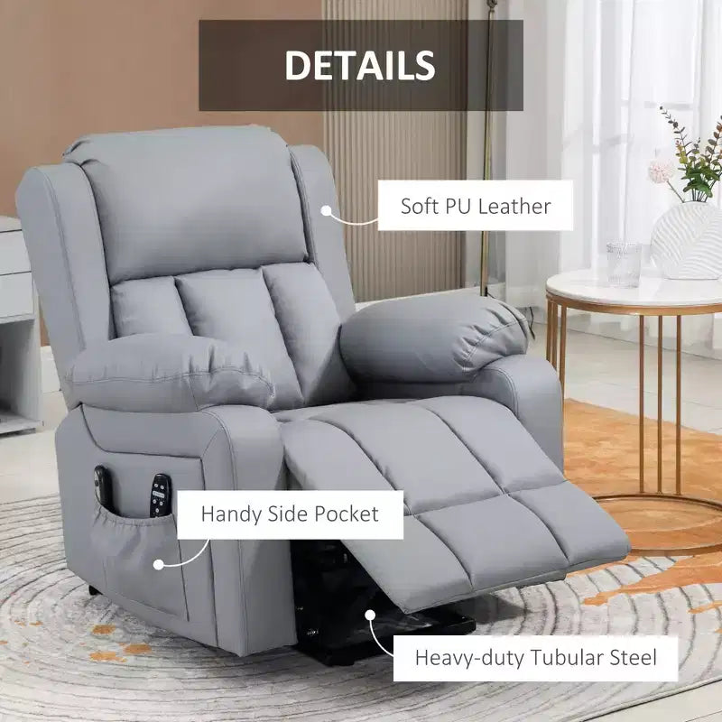 HOMCOM Electric Power Lift Chair for Elderly with Vibration Massage, Remote Control, Side Pockets, Gray