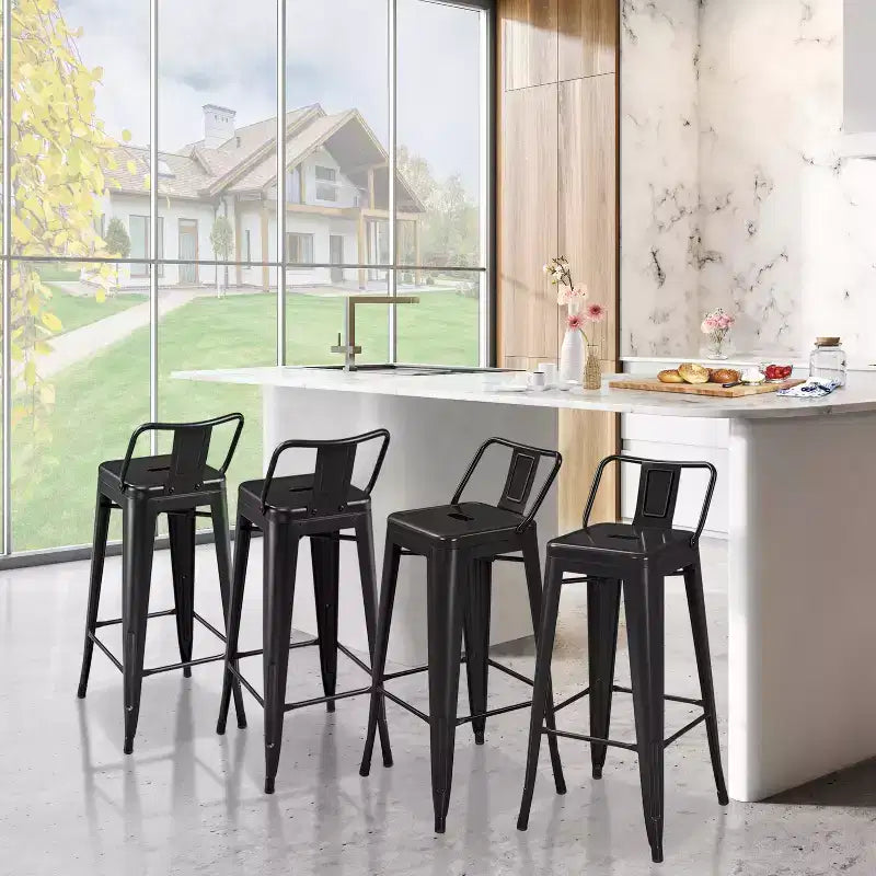 Yaheetech 30 H Metal Bar Stools Set of 4 for Home Restaurant, Black