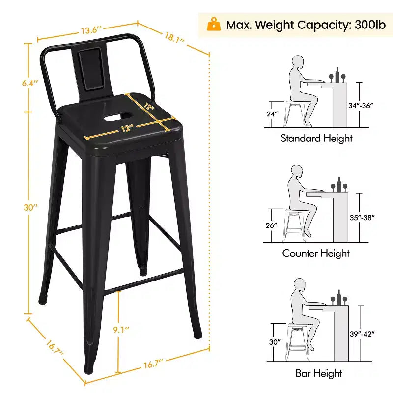 Yaheetech 30 H Metal Bar Stools Set of 4 for Home Restaurant, Black