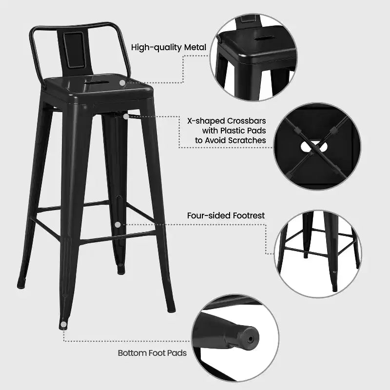 Yaheetech 30 H Metal Bar Stools Set of 4 for Home Restaurant, Black