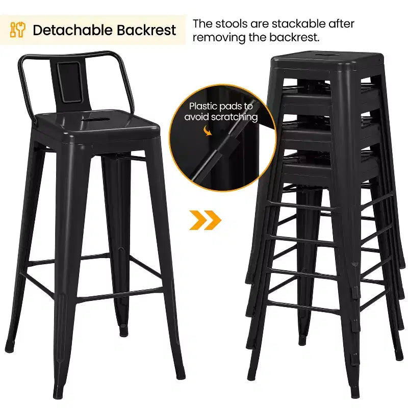 Yaheetech 30 H Metal Bar Stools Set of 4 for Home Restaurant, Black