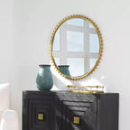 Uttermost Round Vanity Decorative Wall Mirror Modern Beveled Gold Leaf Iron Frame 32 Wide for Bathroom Bedroom Living Room Home
