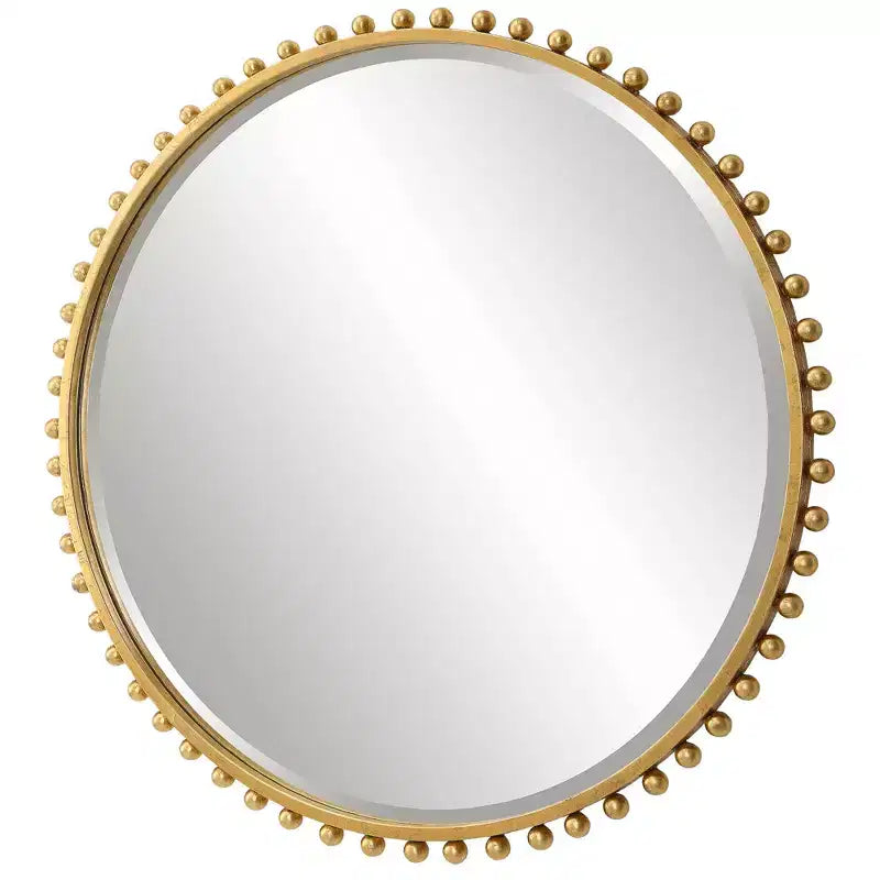 Uttermost Round Vanity Decorative Wall Mirror Modern Beveled Gold Leaf Iron Frame 32 Wide for Bathroom Bedroom Living Room Home