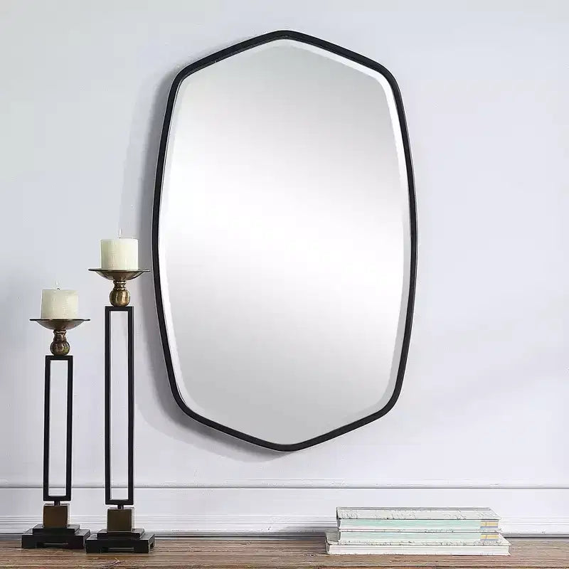 Uttermost Vanity Accent Wall Mirror Modern Beveled Satin Black Iron Metal Frame 22 1/4 Wide for Bathroom Bedroom Living Room Home