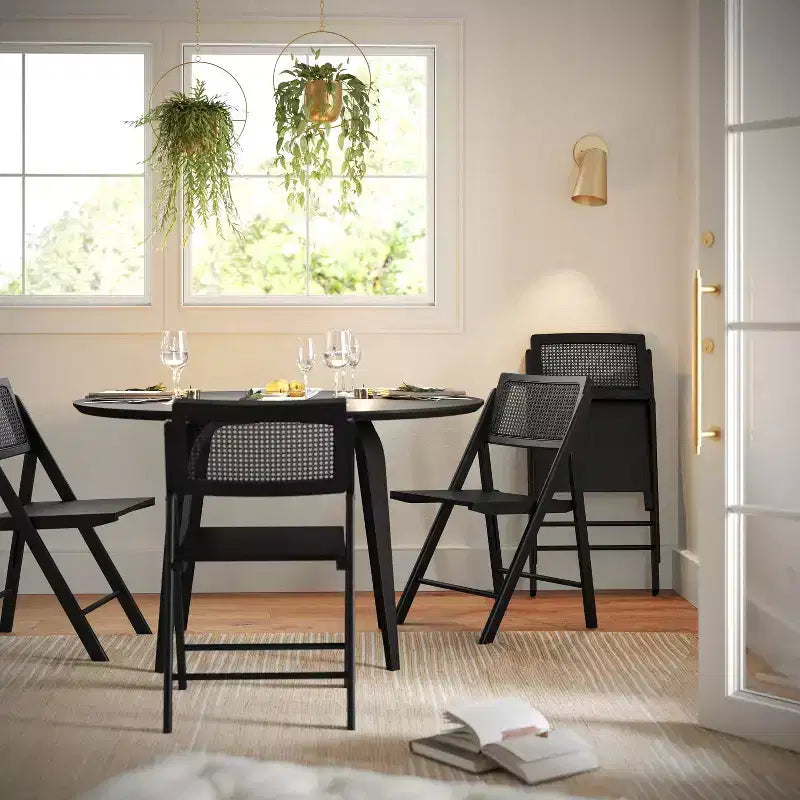 Flash Furniture Galene Set of 2 Cane Rattan Folding Chairs with Solid Wood Frame and Seat and Ventilated Back, Perfect for Events or Additional Seating