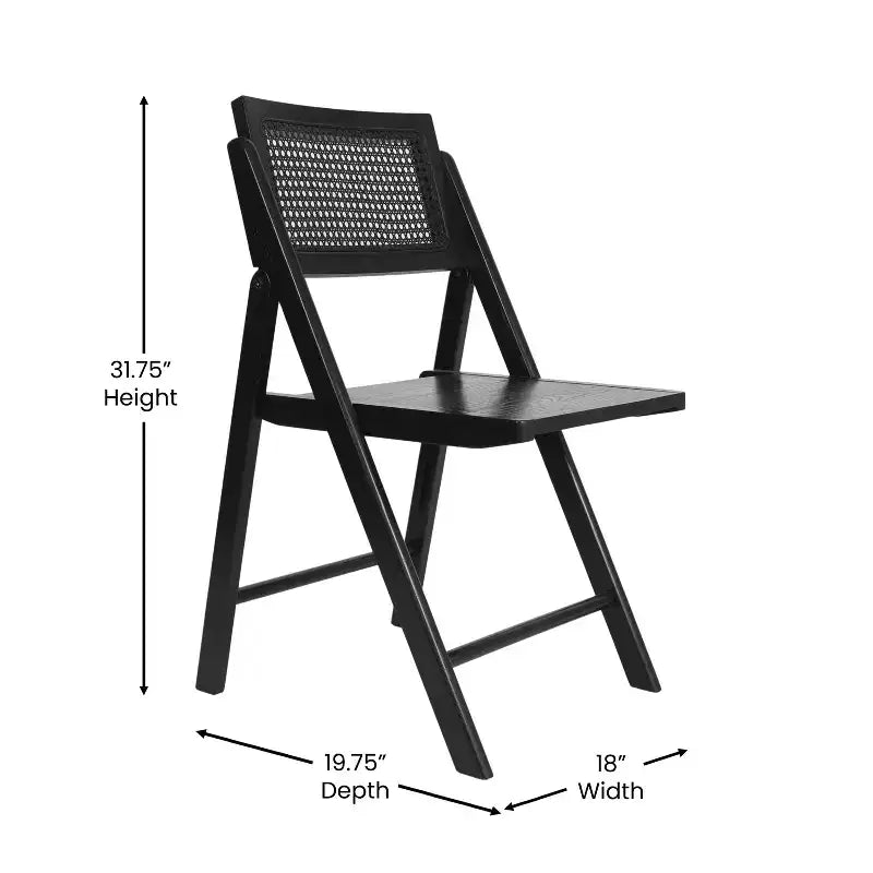 Flash Furniture Galene Set of 2 Cane Rattan Folding Chairs with Solid Wood Frame and Seat and Ventilated Back, Perfect for Events or Additional Seating