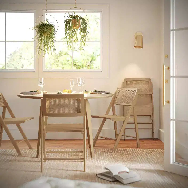 Flash Furniture Galene Set of 2 Cane Rattan Folding Chairs with Solid Wood Frame and Seat and Ventilated Back, Perfect for Events or Additional Seating