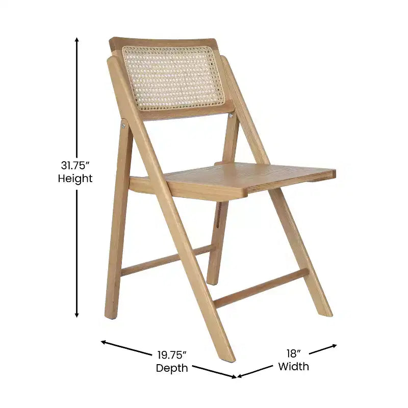 Flash Furniture Galene Set of 2 Cane Rattan Folding Chairs with Solid Wood Frame and Seat and Ventilated Back, Perfect for Events or Additional Seating