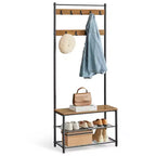 VASAGLE Hall Tree Entryway Coat Rack with Shoe Bench Rustic Walnut and Black