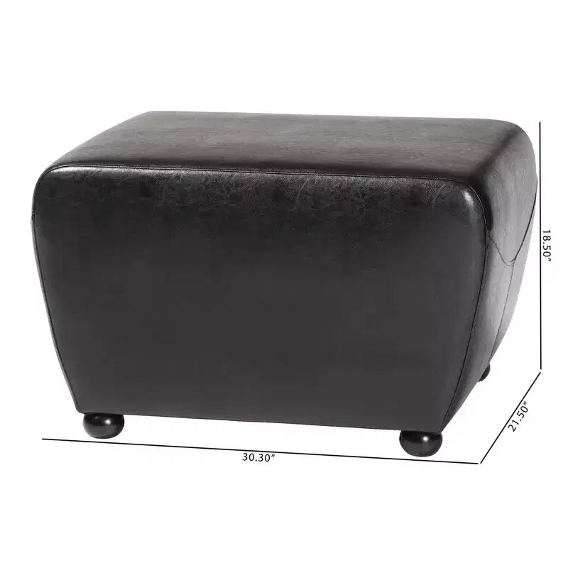 Full Leather Ottoman with Rounded Sides - Baxton Studio
