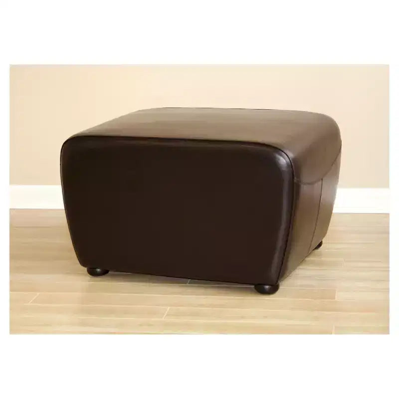 Full Leather Ottoman with Rounded Sides - Baxton Studio