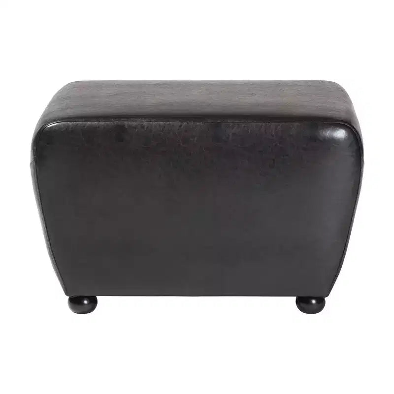 Full Leather Ottoman with Rounded Sides - Baxton Studio