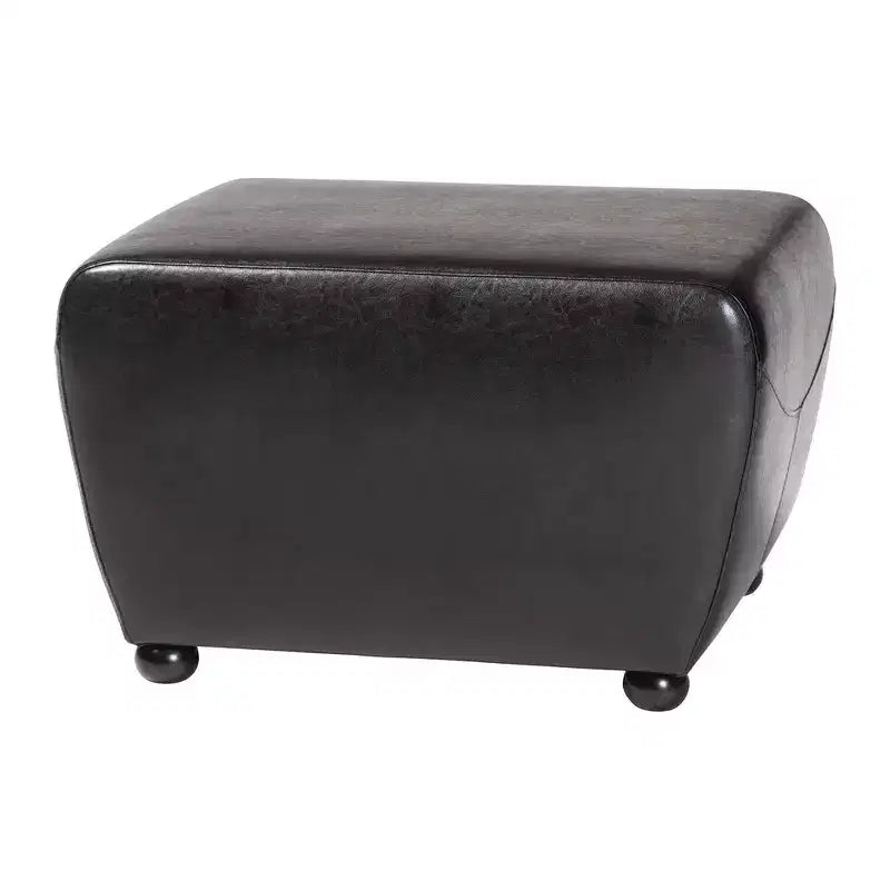 Full Leather Ottoman with Rounded Sides - Baxton Studio