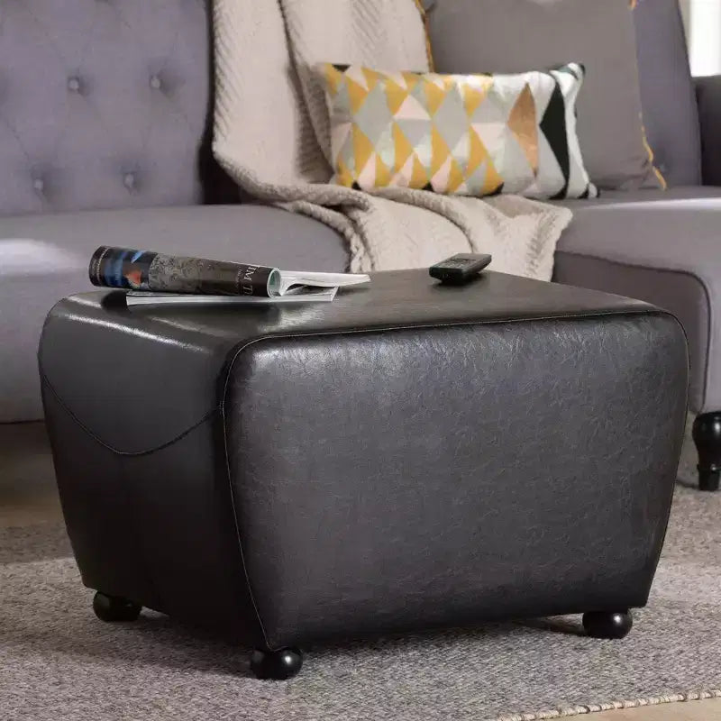 Full Leather Ottoman with Rounded Sides - Baxton Studio