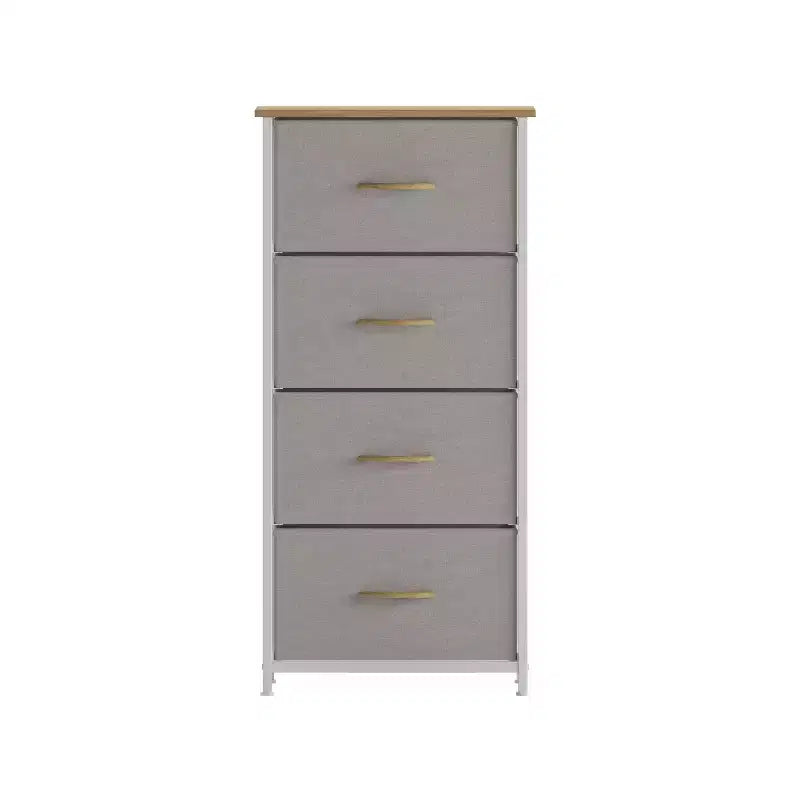 Emma and Oliver 4 Drawer Storage Dresser with Cast Iron Frame, Wood Top and Easy Pull Fabric Drawers with Wooden Handles