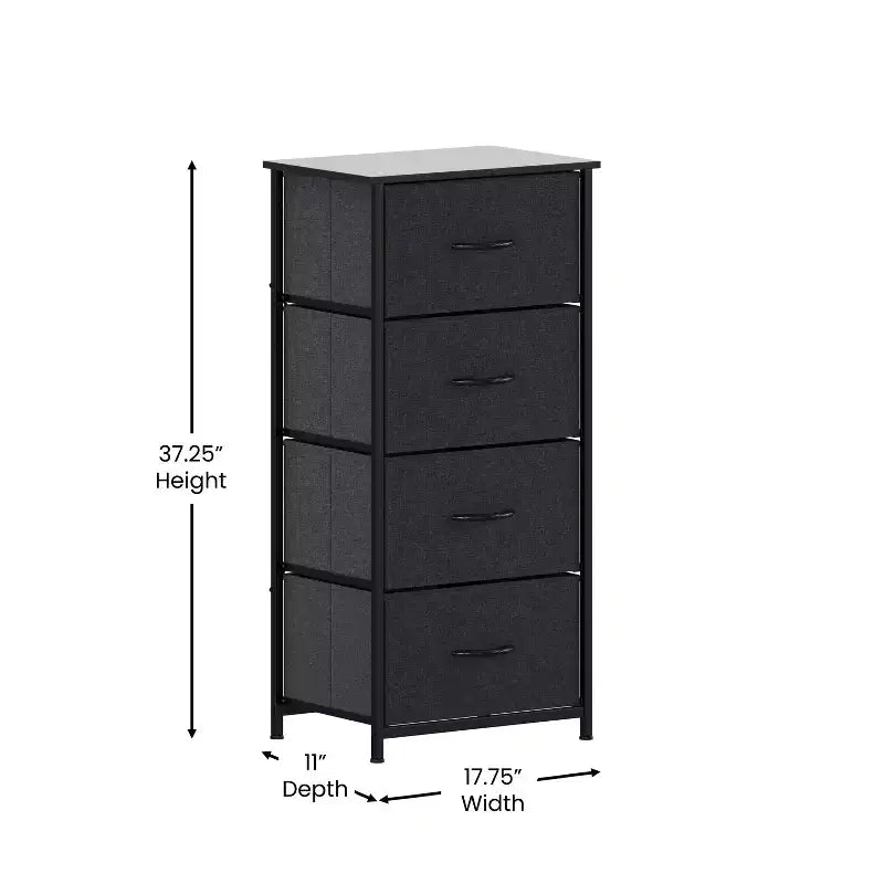 Emma and Oliver 4 Drawer Storage Dresser with Cast Iron Frame, Wood Top and Easy Pull Fabric Drawers with Wooden Handles