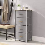 Emma and Oliver 4 Drawer Storage Dresser with Cast Iron Frame, Wood Top and Easy Pull Fabric Drawers with Wooden Handles