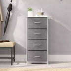 Emma and Oliver 4 Drawer Storage Dresser with Cast Iron Frame, Wood Top and Easy Pull Fabric Drawers with Wooden Handles
