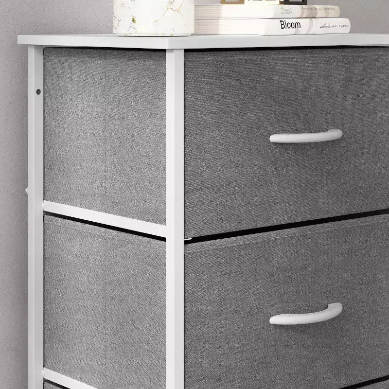Emma and Oliver 4 Drawer Storage Dresser with Cast Iron Frame, Wood Top and Easy Pull Fabric Drawers with Wooden Handles