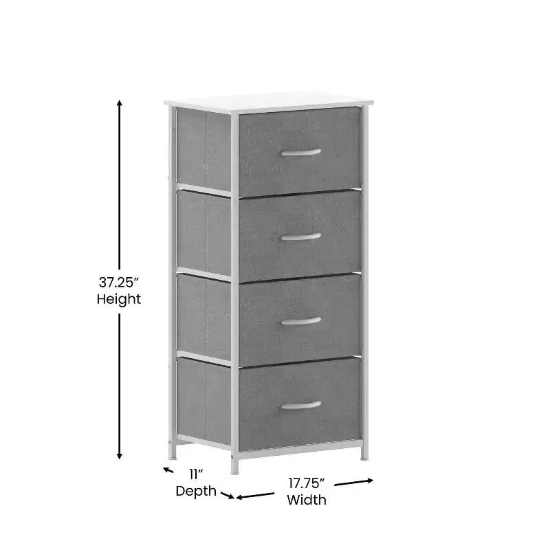 Emma and Oliver 4 Drawer Storage Dresser with Cast Iron Frame, Wood Top and Easy Pull Fabric Drawers with Wooden Handles