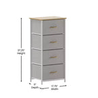 Emma and Oliver 4 Drawer Storage Dresser with Cast Iron Frame, Wood Top and Easy Pull Fabric Drawers with Wooden Handles