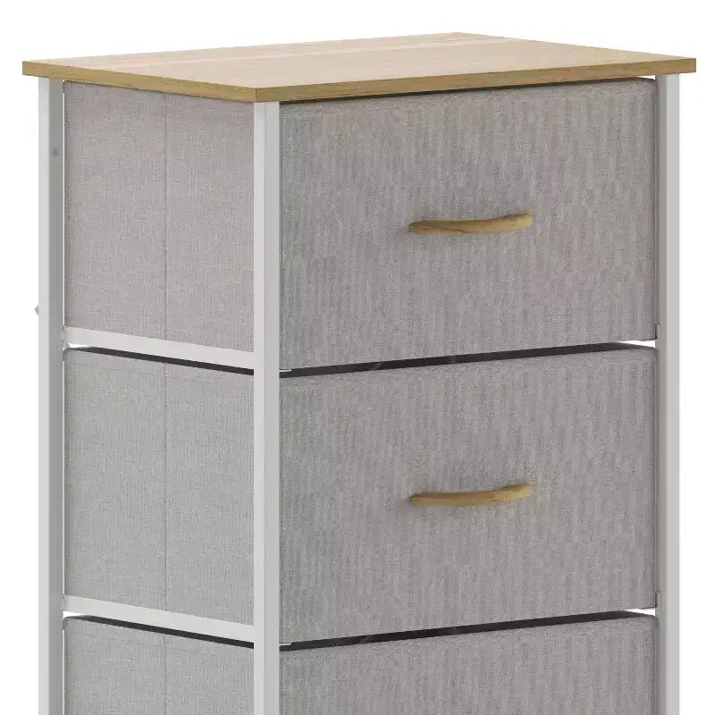 Emma and Oliver 4 Drawer Storage Dresser with Cast Iron Frame, Wood Top and Easy Pull Fabric Drawers with Wooden Handles